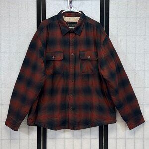 Grizzly Mountain Snap Up Plaid Fleece Lined Shirt Jacket Shacket XXL Red Brown